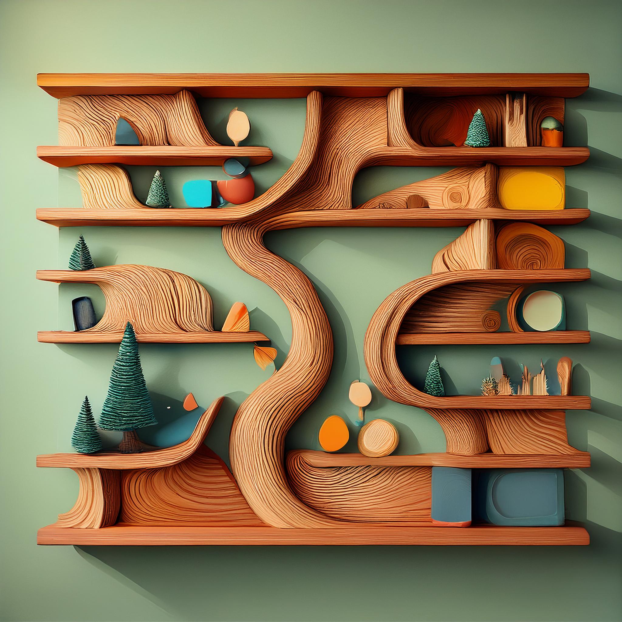 Étagère murale en pin avec formes ludiques – Image 5