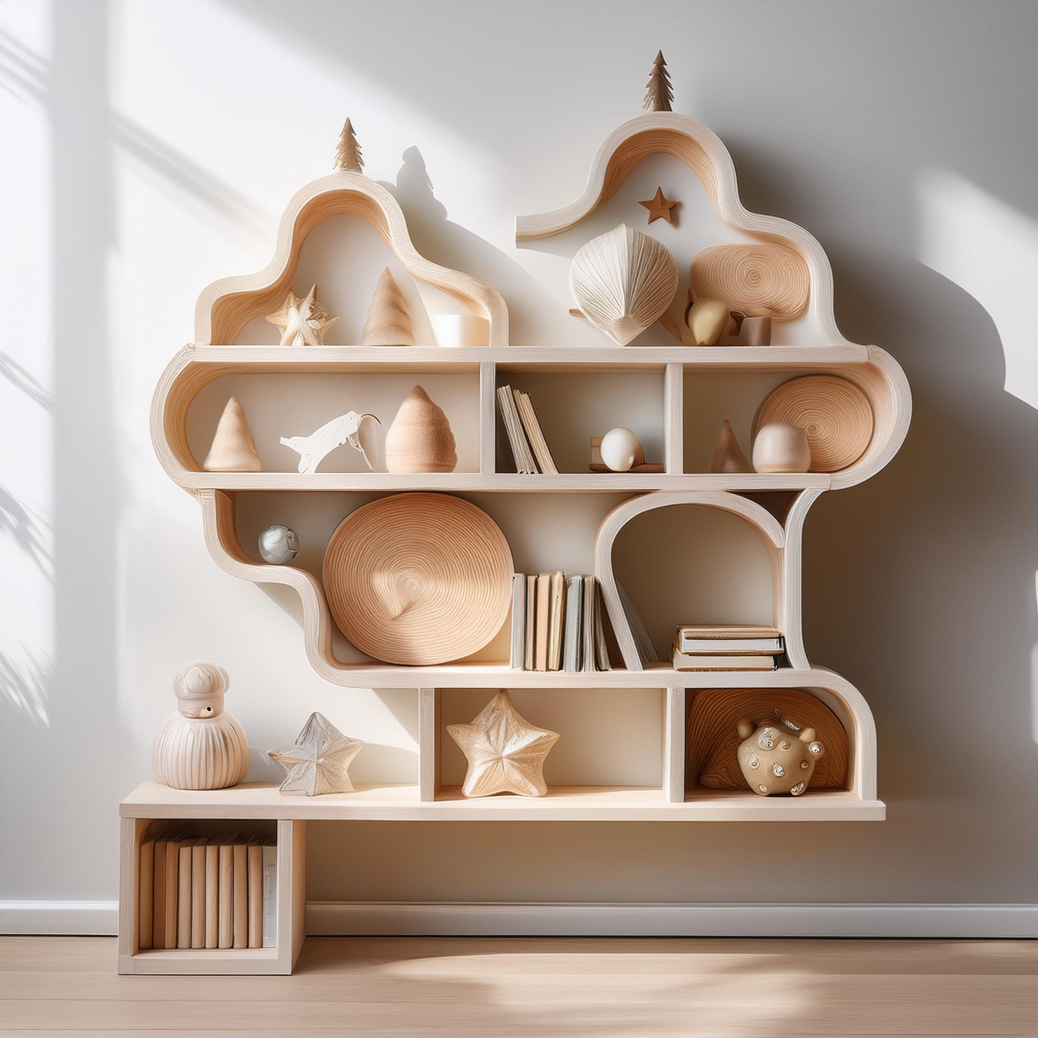 Étagère murale en pin avec formes ludiques – Image 3