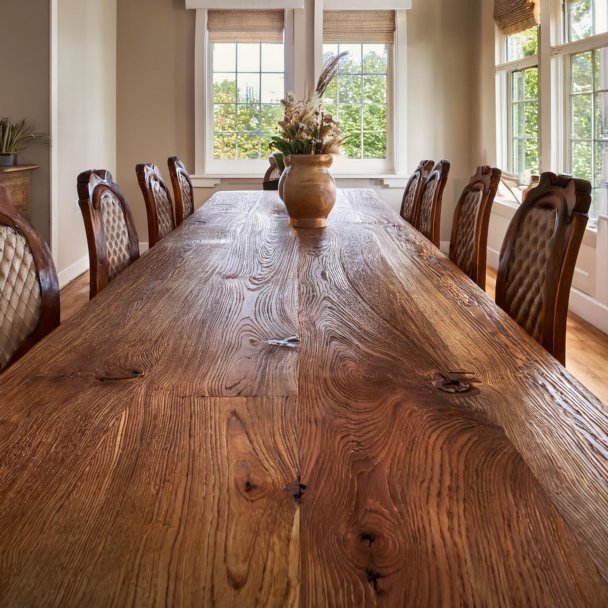 Grande table à manger en chêne avec pieds sculptés – Image 2