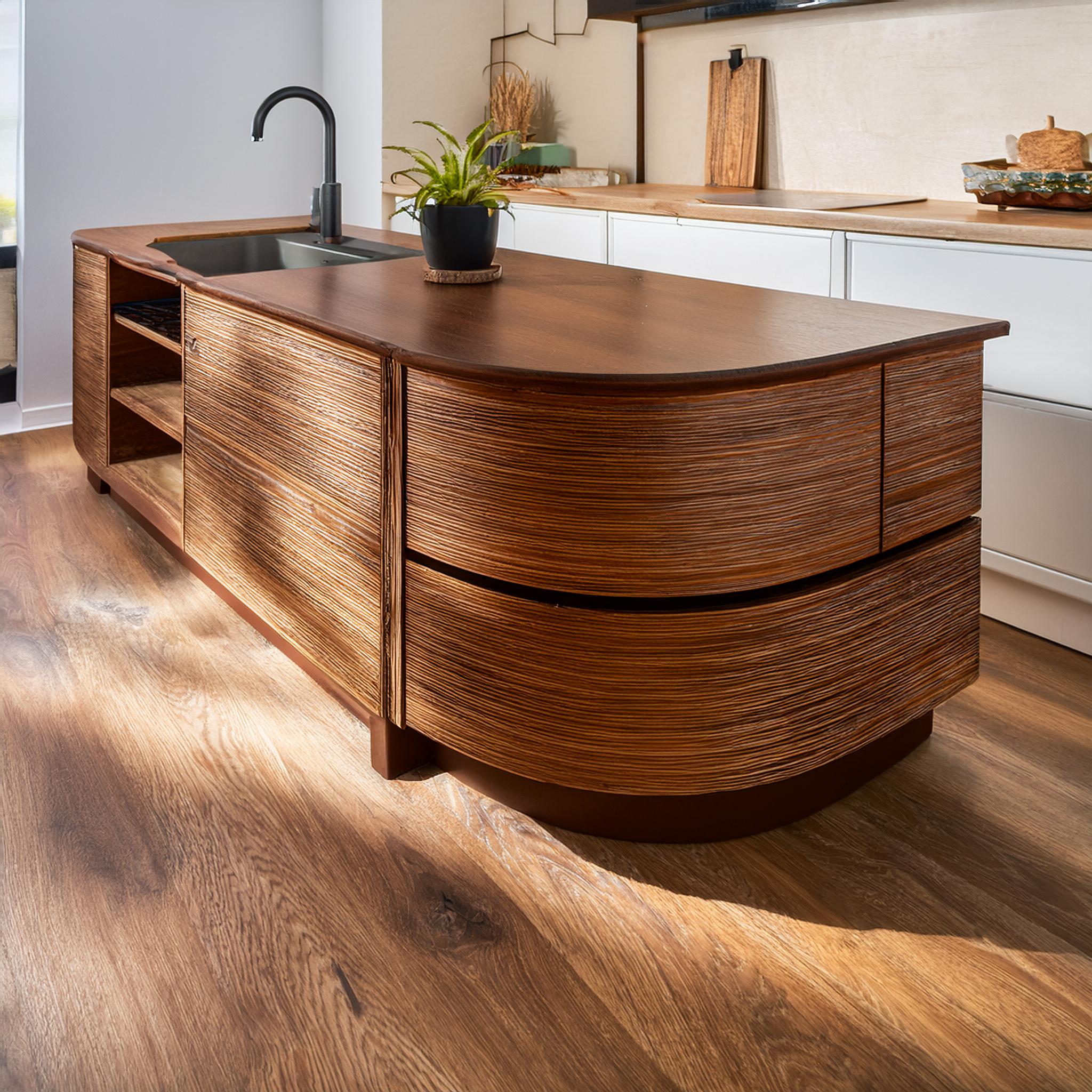 Îlot central en noyer avec tiroirs intégrés